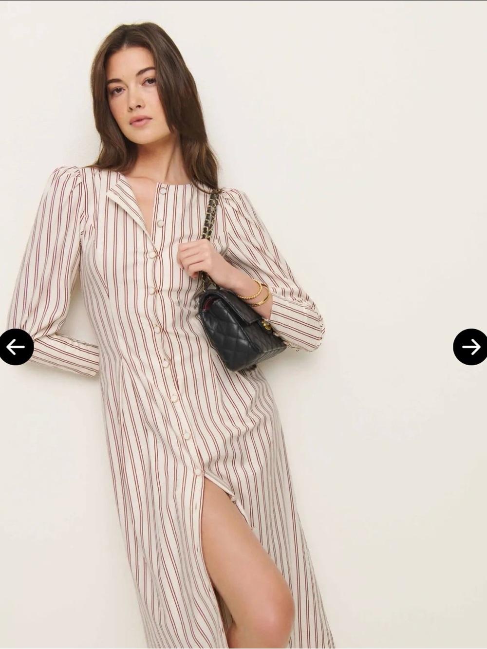 Reformation Beige and White Striped Midi Shirt Dress - Picture 2 of 10